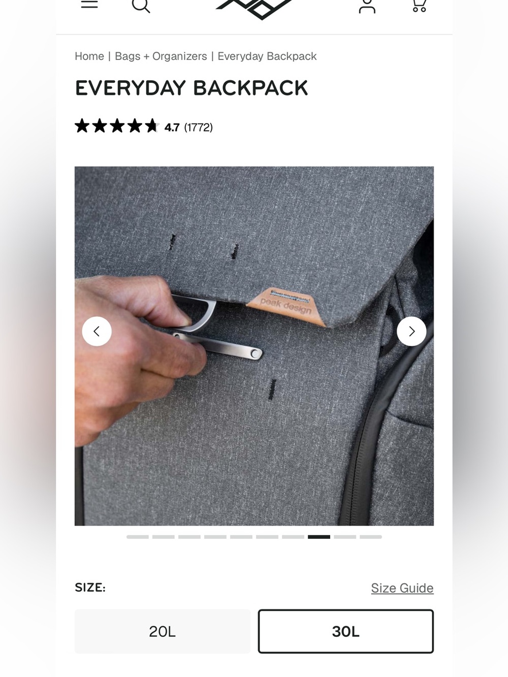 Peak Design Everyday Backpack - Sleek Urban Carry 30L - Picture 3 of 5
